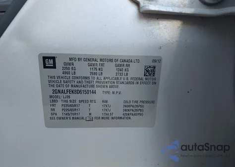 2013 Chevrolet Equinox Ltz from USA, damaged, VIN 2GNALFEK8D6150144